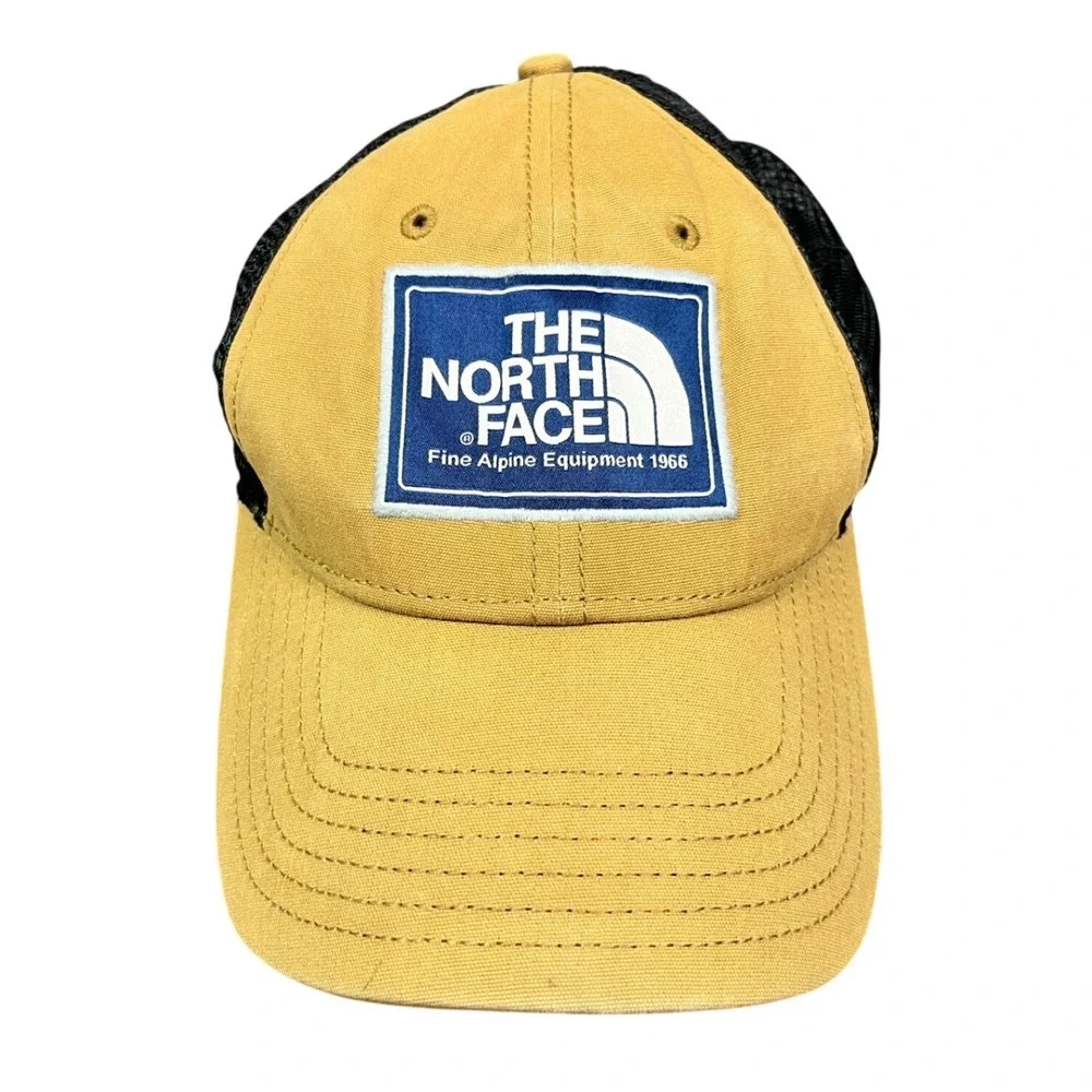 The North Face Mustard Yellow Black Heritage Patch Trucker Snapback Hat OSFM